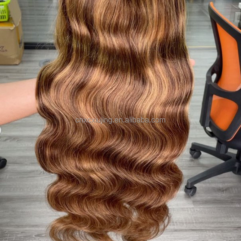 REINE Design Honey Blonde Highlight Wigs,Color 4/27 Highlight Lace Frontal Human Hair Full Lace Frontal Wigs,Brown Highlight Wig