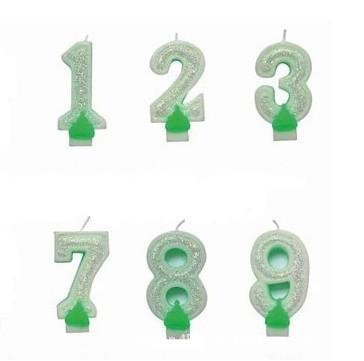 green sparkling number candle