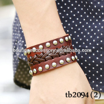 Wide Leather Paved Snap Wrap Bracelet