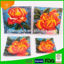 4pcs square glass plate with flower design, square glass plate