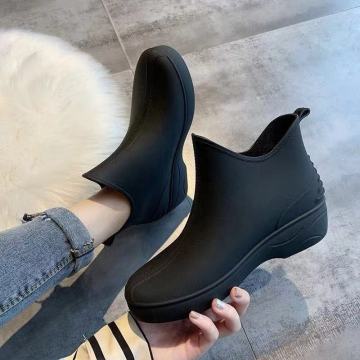 Japan Fashion Woman Ankle Rain Boots Rubber Boot Non-slip Water Shoes Housewives Mark Shopping Platform Shoes Galoshes For Adult