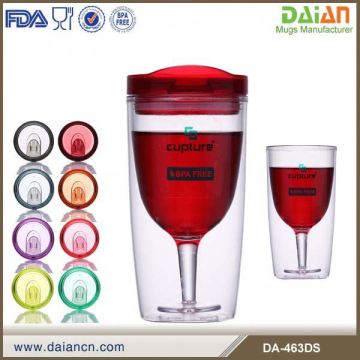 plastic wine glass with lid in plastic mug