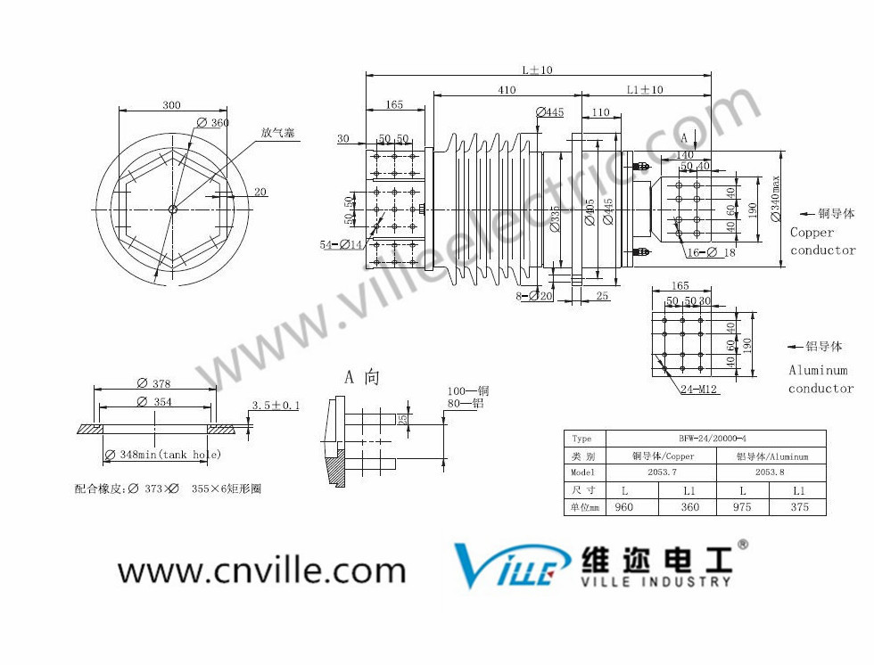 bfw-24 20000-4 High-current transformer bushing drawing