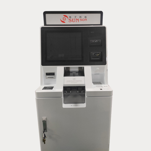 Cajero automático bancario independiente con la tarjeta emisora ​​el escáner de código QR y el reconocimiento biológico