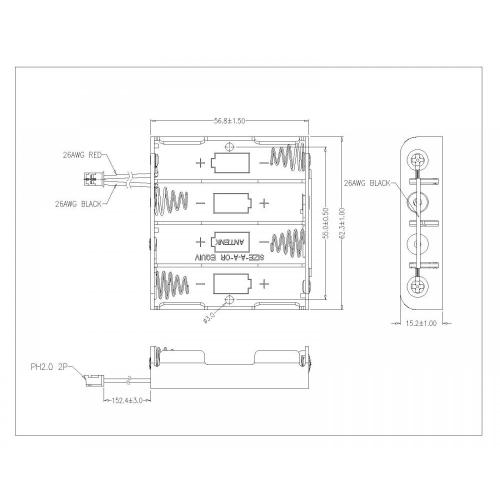 BBA-5-4-BS-478cn 4 bitar AA-batterilhållare