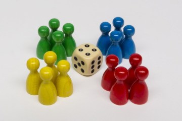 Set of pawns and dice, game components, game bits, game pieces