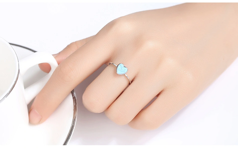 Fashion Heart 925 Sterling Silver Opal Rings