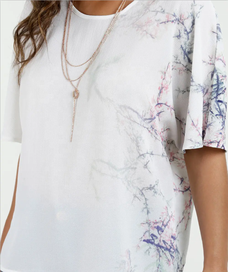 Print T-Shirt Chiffon Halbarm Tops Bluse