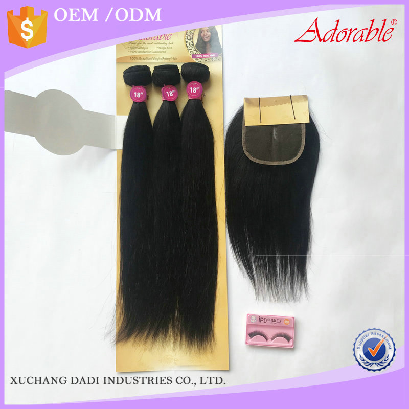 Adorable silk straight remy human hair weave 4pcs/lot with free closure,100% remi hair extensions 4*4  one pack for a full  head