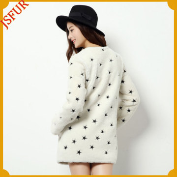 White Fur Jacket Star Pattern Winter Sheep Shearling Coat