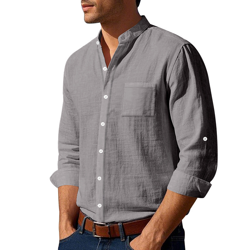 Весенне-осенняя льняная рубашка-стойка с бисером Spring Autumn Linen Beaded Stand Shirt