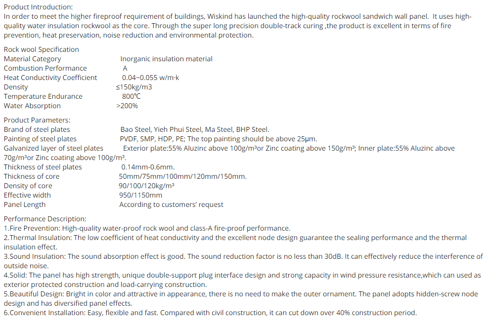 50 150mm Thickness Rockwool Sandwich Panel For Metal Wall Cladding System3