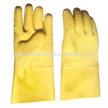 Latex coated gloves with gauntlet cuff