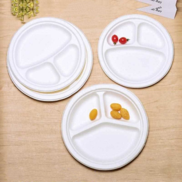 Biodegradable Bagasse Dinner Paper Plate with 3 Compartments