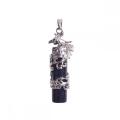 Dragon and Phoenix Pendant Column Pillar Pyrite Natural Gemstone Tribal Ethnic Carved Necklace - Stainless Steel Bail