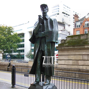 Urban city decoration life size famous bronze sherlock holmes sculpture
