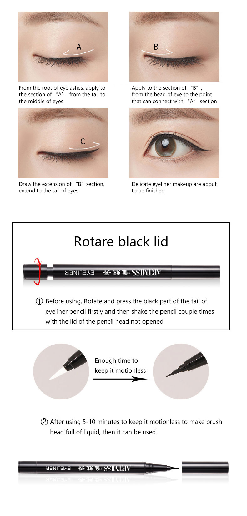 Cruelty Free Liquid Pencil Waterproof Longlasting Eyeliner