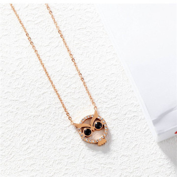 Women Owl Fox Butterfly Pendant Choker Necklace Stainless Steel CZ Crystal Charms Love Animal Jewelry for girls in Gift Box