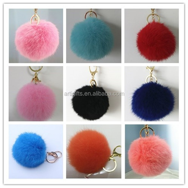 Hot selling customized nice design rabbit fur tassel pom pom keychain