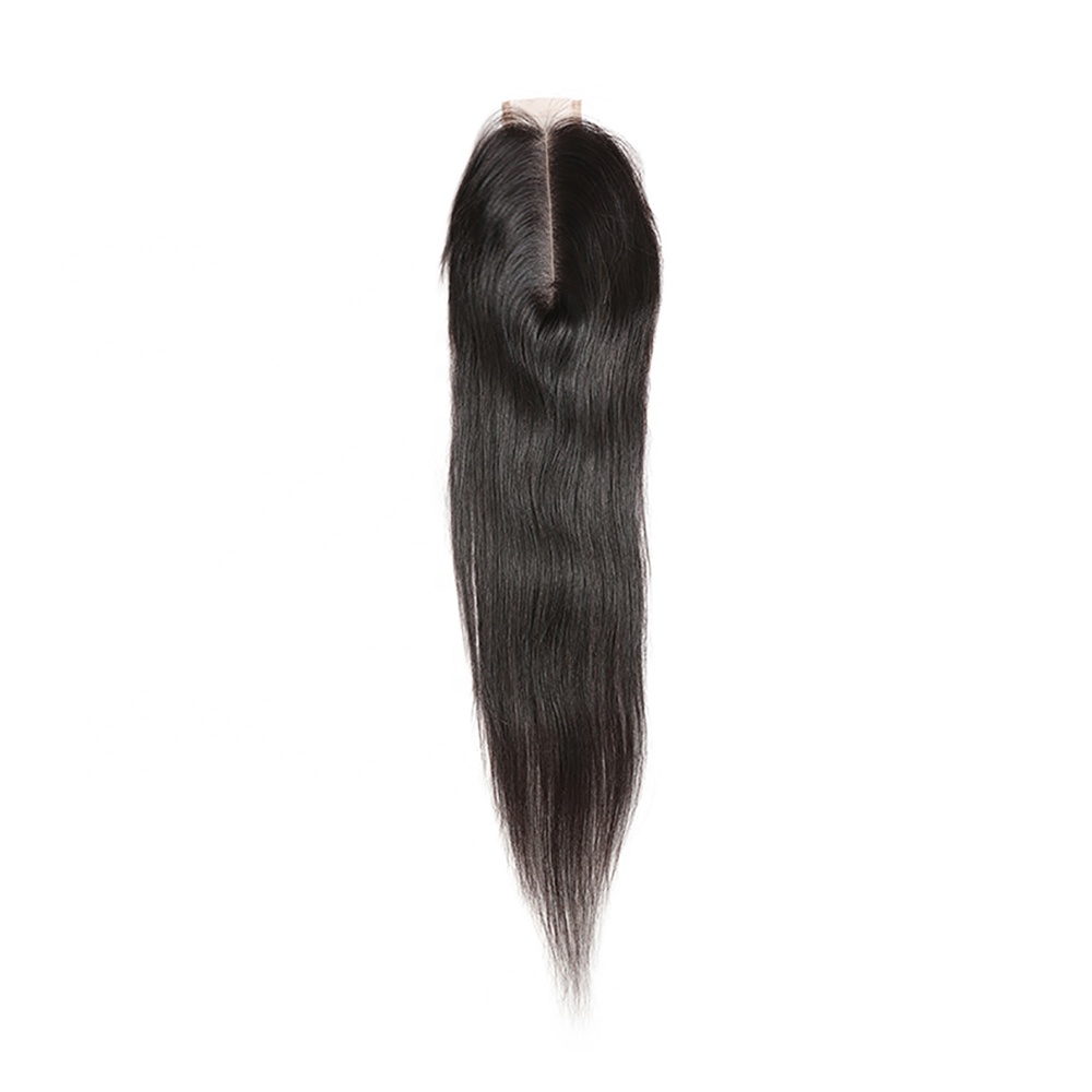 Huashuo Kim K 2x6inch Straight Human Hair 6  to 20 Inch Natural Color Middle Part Brown Swiss Lace Closure