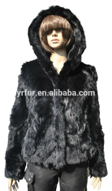 Y.ROGUSA YR038 Patchwork Genuine Rabbit Fur Jacket/Hot Sale Russian Fur Jacket with hood