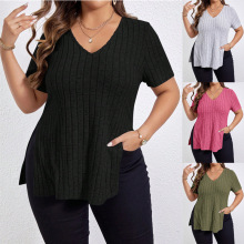 Women's Solid Color Plus Size V Neck Loose Knitted Blouse