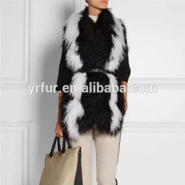 YR065 Top quality Mongolia Fur Contrast color Shawl/Real Tibet Lamb Fur tippet