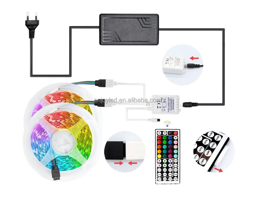 Waterproof 16.4ft Light Strip Color Changing RGB LED Strip Lights with Remote Control for Home Lighting Kitchen Bed