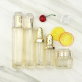 Golden Transparent Octagonal Glass Cosmetic Jars And Bottles