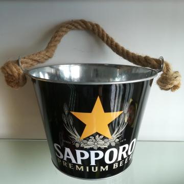 Tin Ice Bucket With Rope Handle