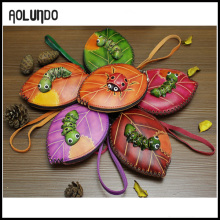 New designed cheap leather worm and leaves cheap coin case wallets purse