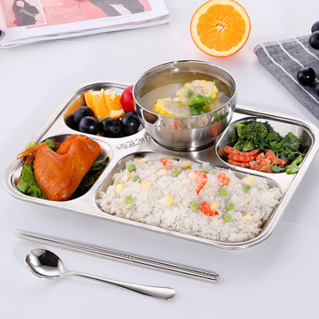 IKITCHEN Stainless Steel Serving Trays - 5-6 Compartments for School Lunch, Canteen, Dinner