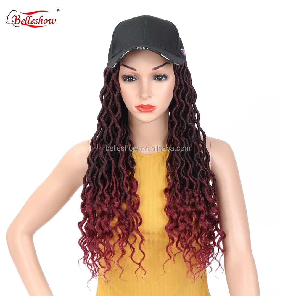 Hot sell wholesale crochet braid hair faux locs with curly ends wavy faux locs crochet goddess faux locs black basketball hat