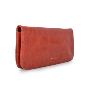 Zip Top Clutch Bag Red Hand-dyed Smooth Leather