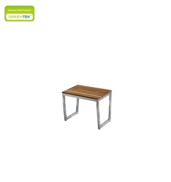 Stainless Steel Brushed Finish Teak Small Side Table