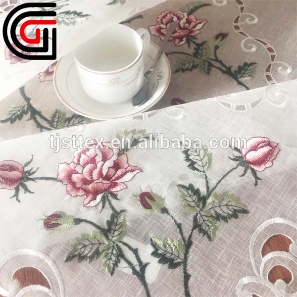 Embroidered pink rose table cloth