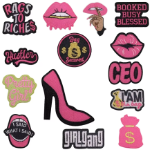 Trendy Hot Pink Lips Embroidered Iron-On Patches for Fashion Accessories