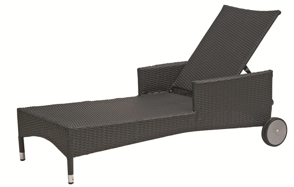 Black Rattan Outdoor Garden Aluminum Hotel Chaise Lounge
