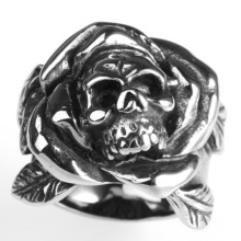 Punk charm high polishing rose skull ring