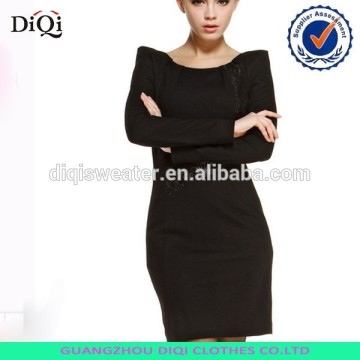 Black lace stitching elegant long sleeve dress sweater