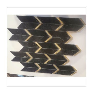 Dolomite Black Marble and Brass Mosaic Arrow Pattern Backsplash Tiles
