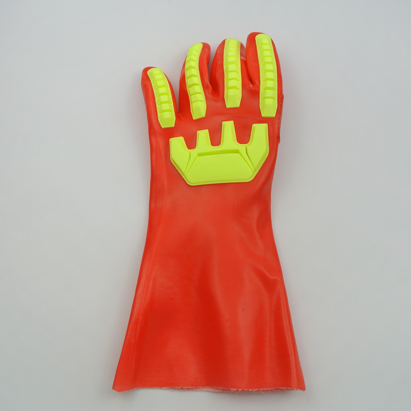 Guantes recubiertos de PVC rojo fluorescente con TPR