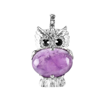 Amethyst Oval Beads CZ Rhinestone Silver cz owl Pendant