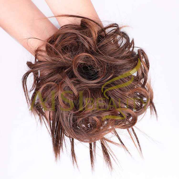 Aisi Beauty New Design Wholesale Multi Color Synthetic Curly Messy Donut Chignon Bun Elastic Rope Rubber Band Hair Extension
