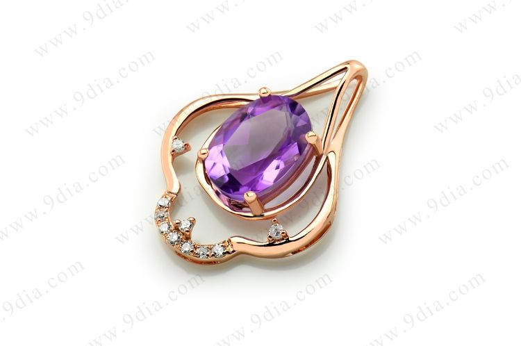 Hot Sale Guangzhou Jewelry Natural Amethyst Stone with Diamond 9K Gold Necklace Jewelry