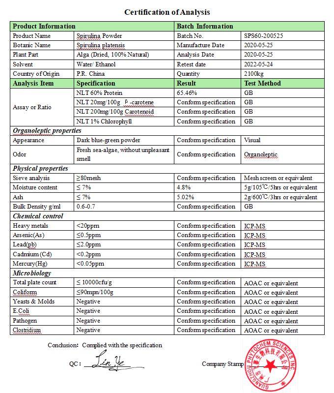 Phytochem Sciences OEM 100% Pure Organic Algue Phycocyanin C-PC Espirulina Spiruline Ficocianina Extract Spirulina