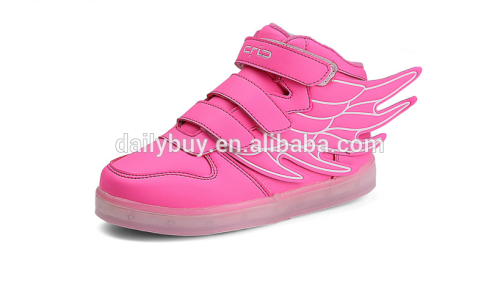 Cheap price high top led running shoes for kids with wings