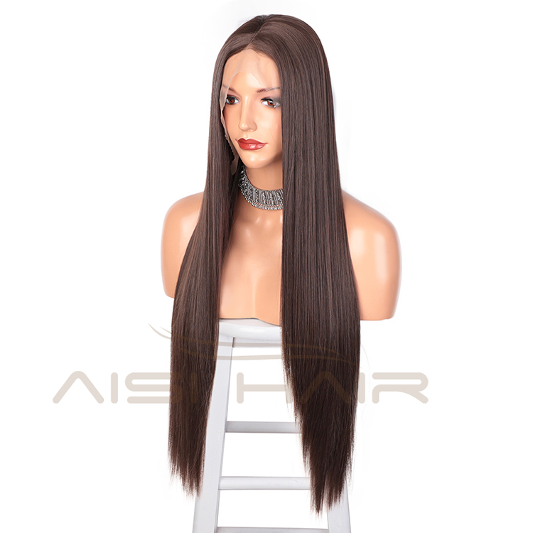 Aisi Hair Silky Straight Brown Synthetic Long Wig Wholesale Swiss Lace Wig Synthetic Hair Front Lace Wigs For Black Women