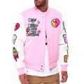 Veste de baseball universitaire rose et blanche