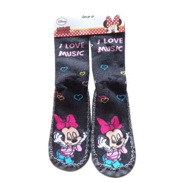 Children's cotton bootee socks with PU sole and cartoon character design
